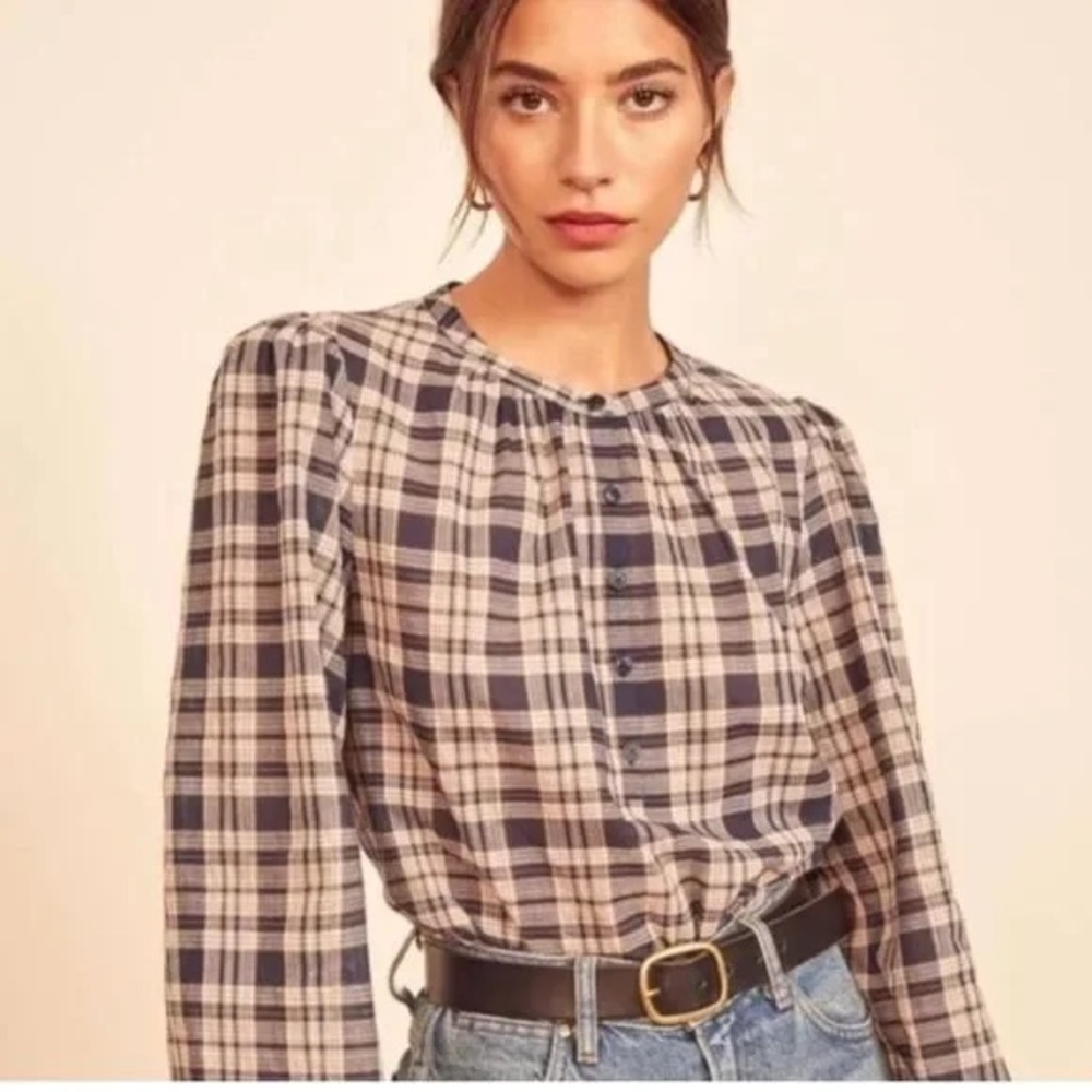 Reformation Plaid Long Sleeve Women's Top 4